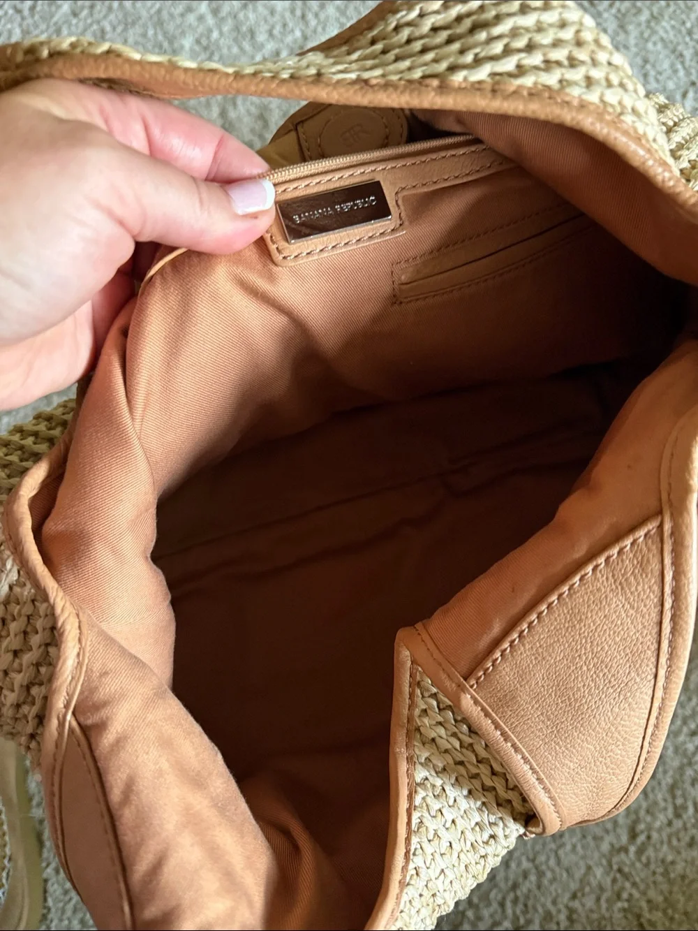 Banana Republic Tan Woven Tote with Leather Trim
